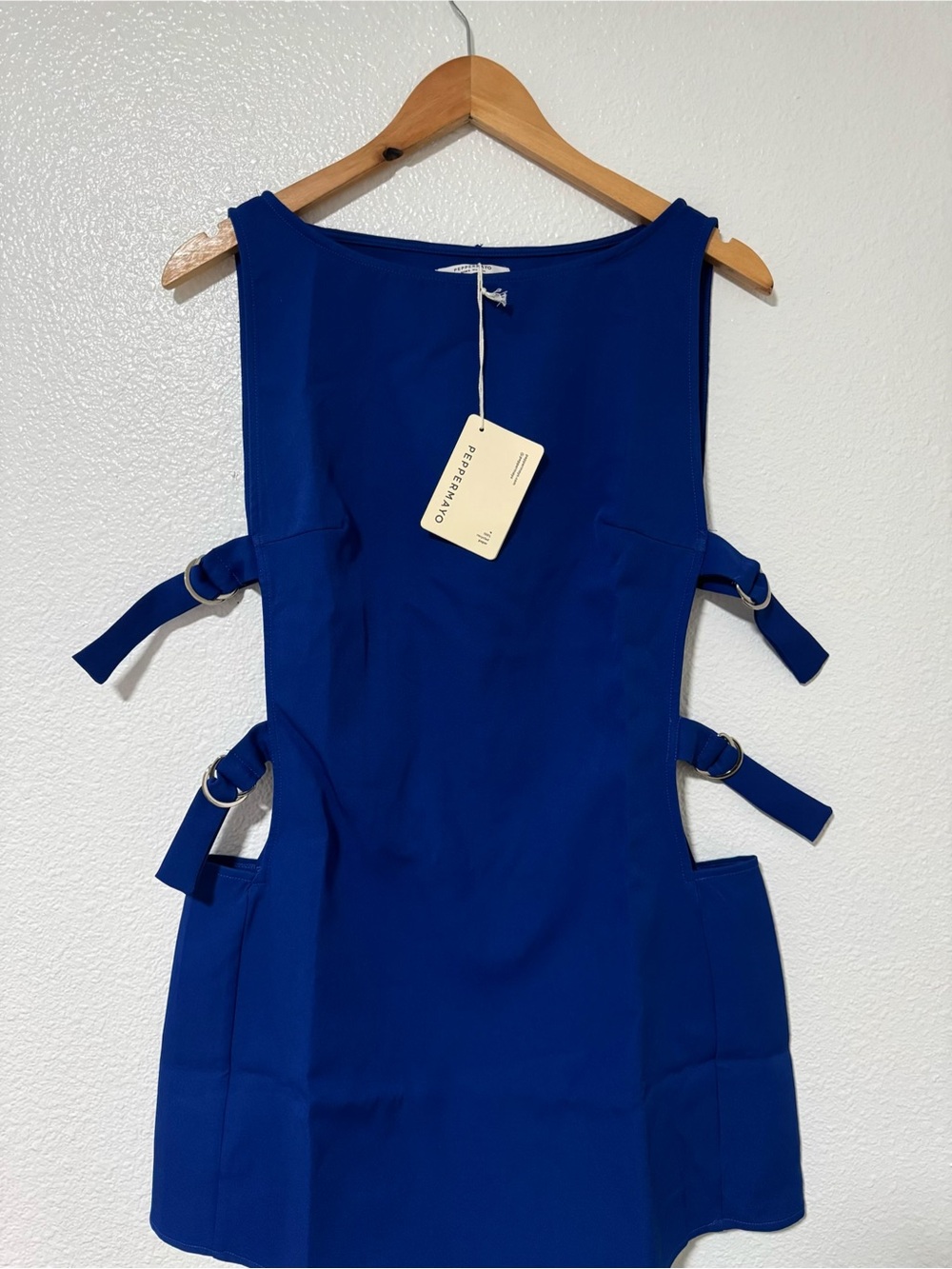 Peppermayo Royal Blue Sleeveless Mini Dress with Side Buckles